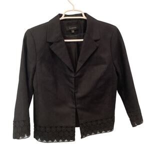 Talbots Womens Linen Blend Blazer Size 8 Black Preppy Classic Jacket Office Work